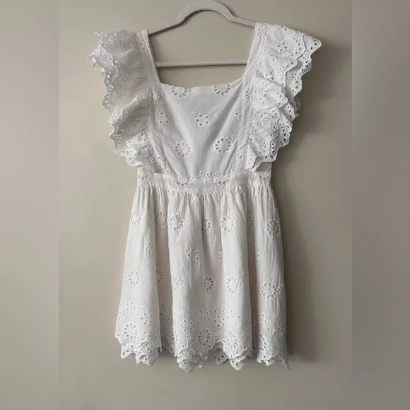 Lulu's White Eyelet Lace Ruffle Mini Dress - Picture 6 of 8